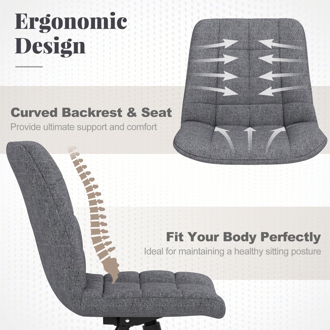 Giantex Armless Office Chair, Linen Fabric Vanity Chair with Wheels &amp; Adjustable Height, 360° Rolling Swivel Task Computer Chair