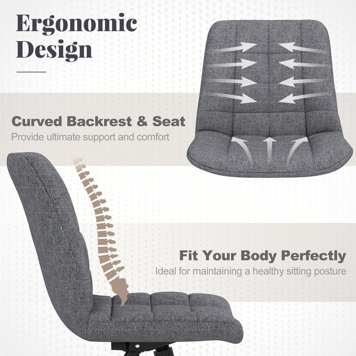 Giantex Armless Office Chair, Linen Fabric Vanity Chair with Wheels &amp; Adjustable Height, 360° Rolling Swivel Task Computer Chair