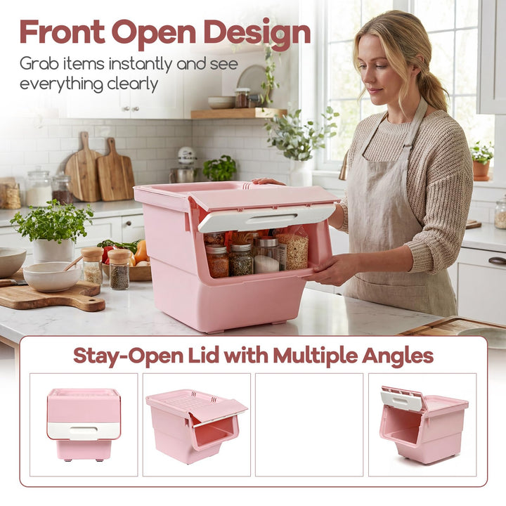 Giantex Plastic Stackable Storage Bins with Lids &amp; Wheels