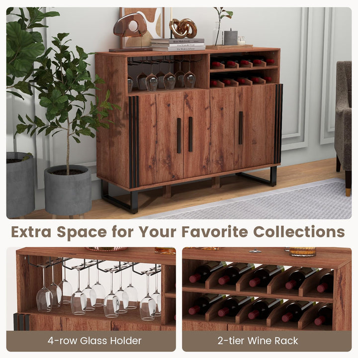 Giantex Wine Bar Cabinet, Buffet Sideboard with 3 Doors &amp; Adjustable Shelves, Liquor Cabinet