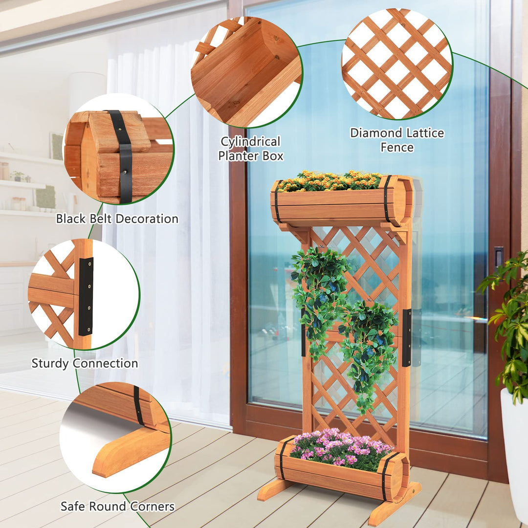 Giantex Raised Garden Bed with 2 Barrel Planters &amp; Trellis