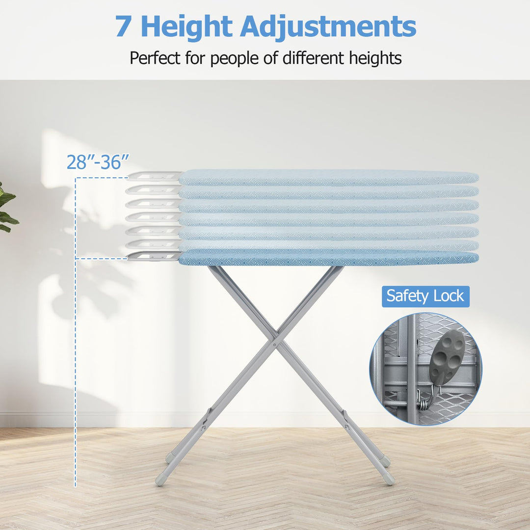 Giantex Full Size Ironing Board with Iron Rest, 57" x 15" Carbon Steel Iron Table with 7-Level Height &amp; Heat Resistant Cover