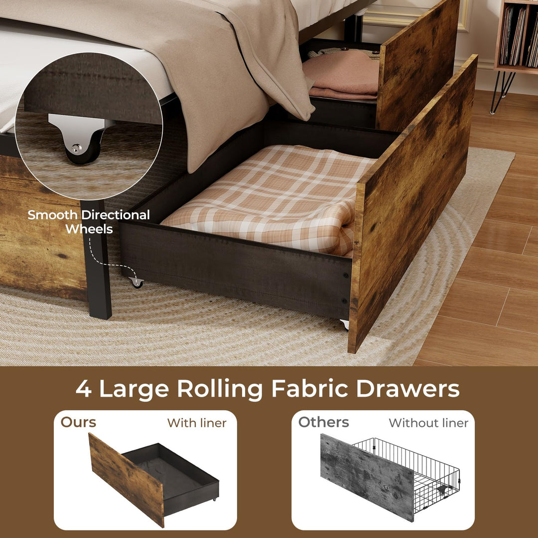 Giantex Queen/Full/Twin Size Bed Frame with LED Lights Headboard and 4 Storage Drawers