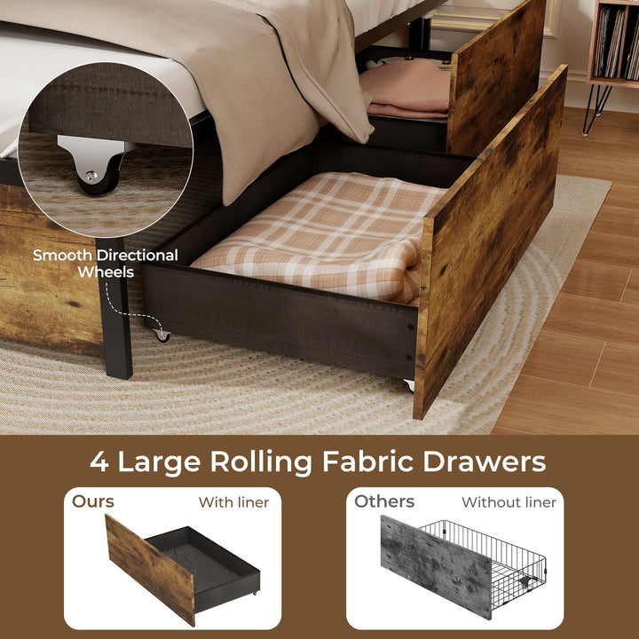 Giantex Queen/Full/Twin Size Bed Frame with LED Lights Headboard and 4 Storage Drawers