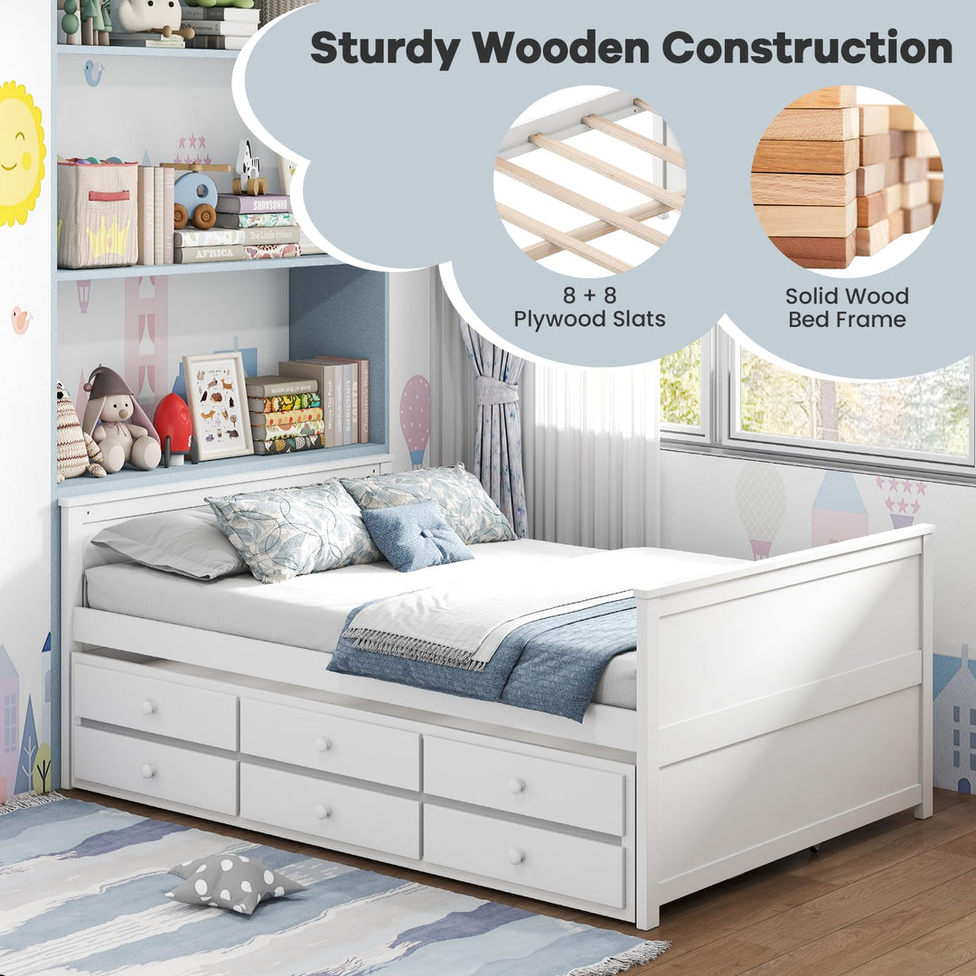 Giantex Full Size Bed Frame with Twin Trundle &amp; 3 Storage Drawers