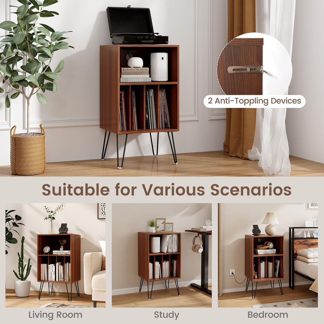 Giantex Record Player Stand with Charging Station Turntable Cabinet with Record Storage &amp; Metal Legs