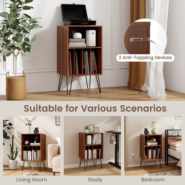 Giantex Record Player Stand with Charging Station Turntable Cabinet with Record Storage &amp; Metal Legs