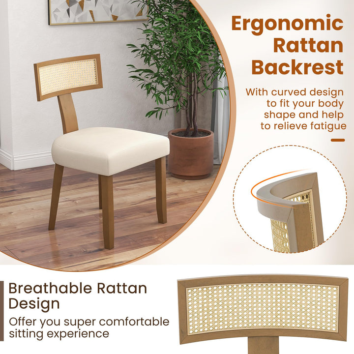 Giantex Rattan Dining Chairs Set, Mid Century Modern Kitchen Chairs w/Rattan Backrest &amp; Rubber Wood Legs