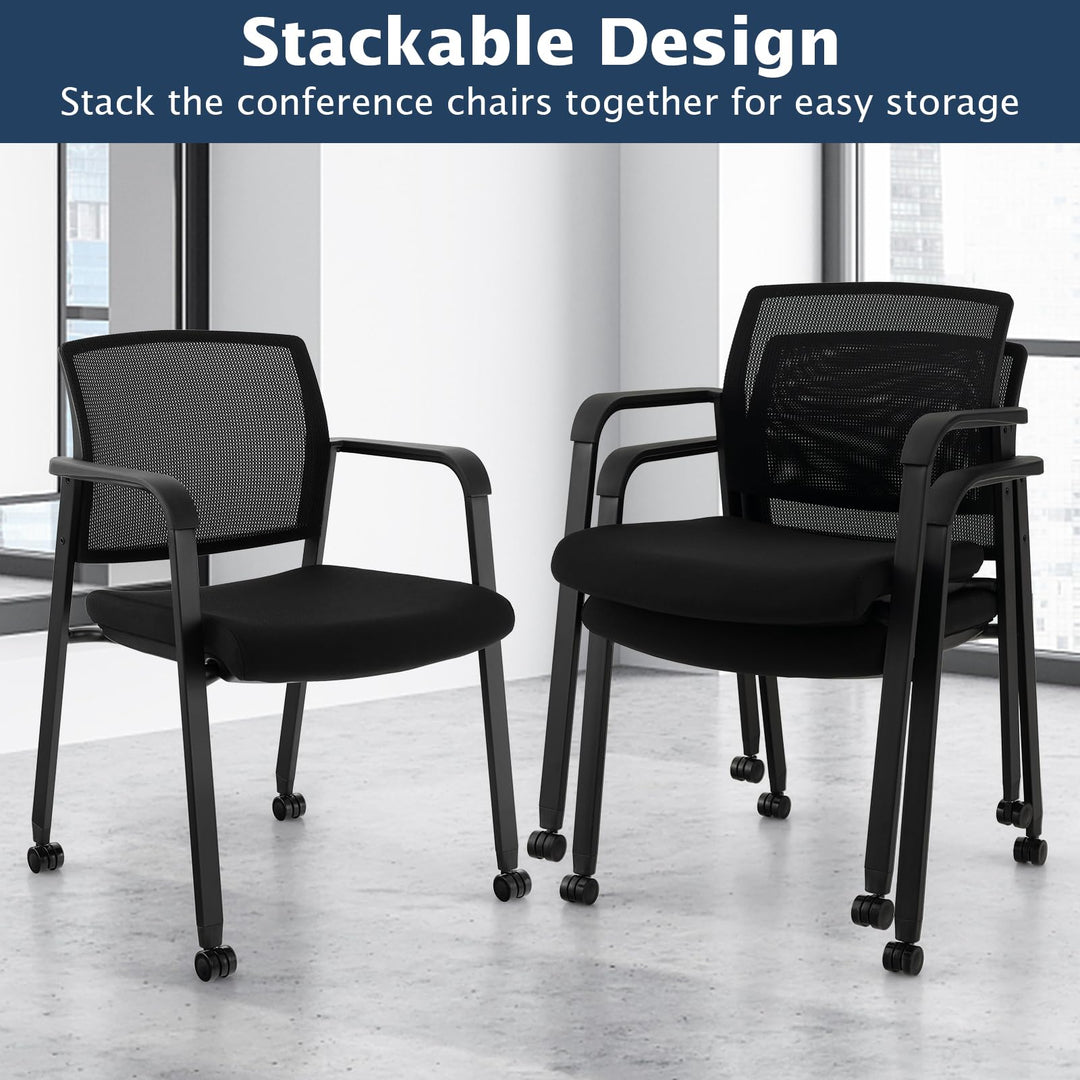 Giantex Waiting Room Chair Set, Rolling Office Desk Chairs with PU Wheels (2 / 4 / 6 / 8 / 10 / 12 Pack Options)