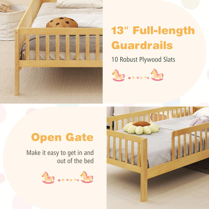 Giantex Twin Bed Frames for Kids, Solid Wood Montessori Bed with House-Shaped Headboard &amp; Built-in Storage Shelf