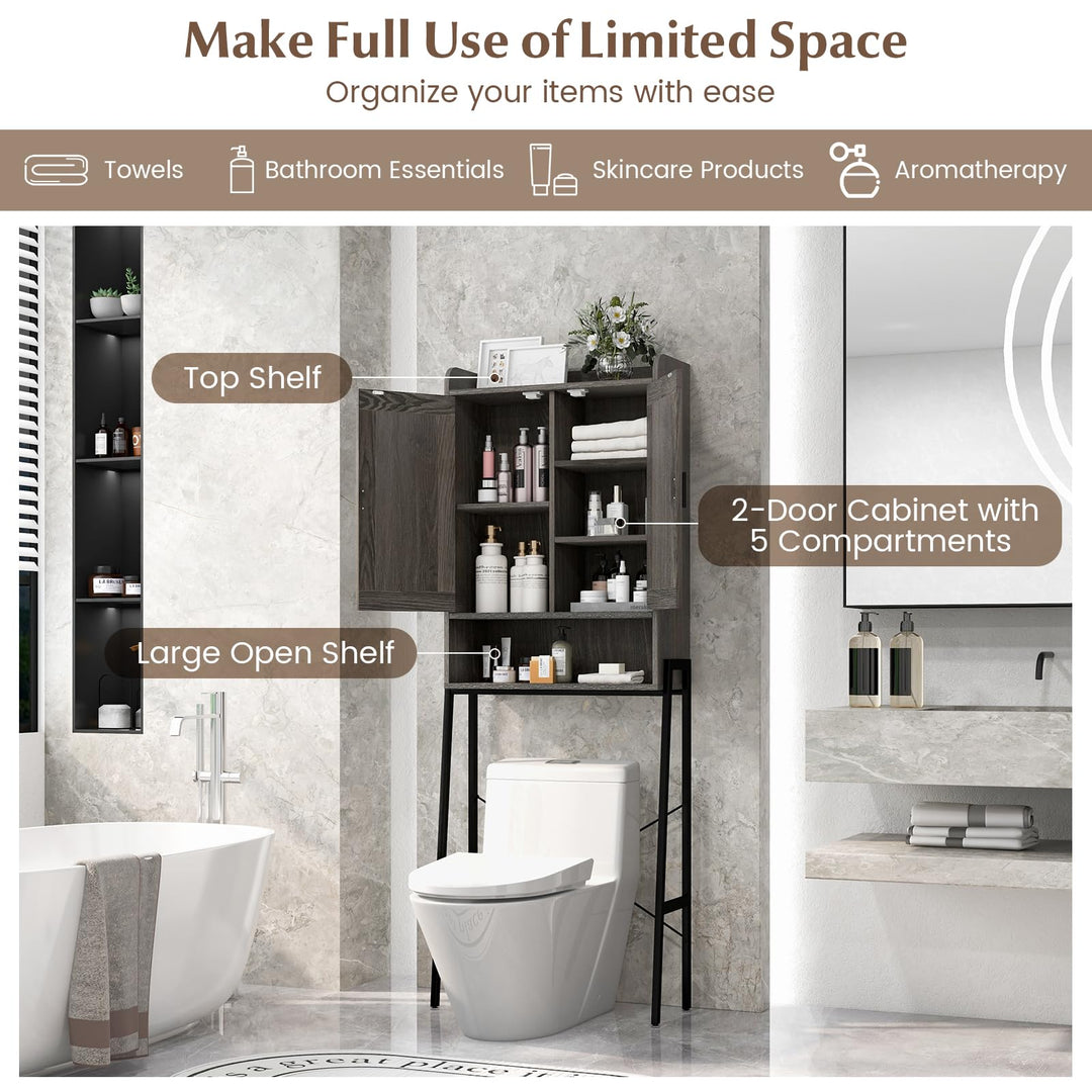 Giantex Over The Toilet Storage Cabinet, Industrial Bathroom Organizer w/Trapezoid Metal Frame