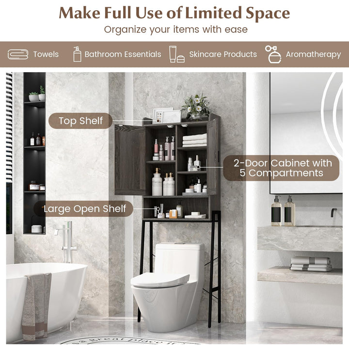 Giantex Over The Toilet Storage Cabinet, Industrial Bathroom Organizer w/Trapezoid Metal Frame