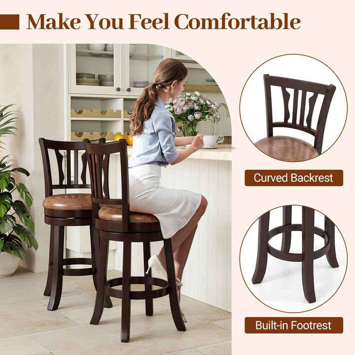 Giantex 26" Upholstered Counter Height Swivel Bar Stools Set of 2/4 with Back and Solid Rubber Frame