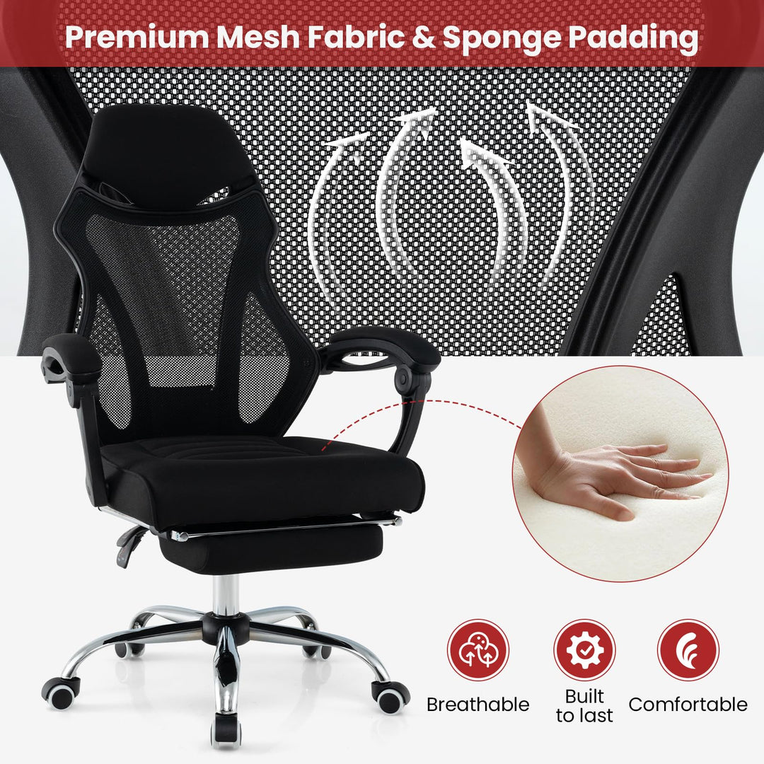 Giantex Ergonomic Desk Chair with Footrest, Mesh Office Chair with Height-Adjustable &amp; Tilting Backrest