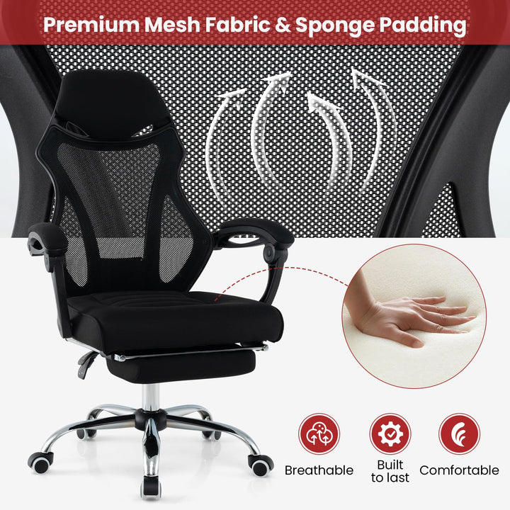 Giantex Ergonomic Desk Chair with Footrest, Mesh Office Chair with Height-Adjustable &amp; Tilting Backrest