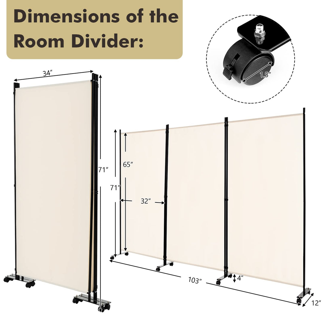 Giantex 3 Panel Room Divider with Wheels, 103&