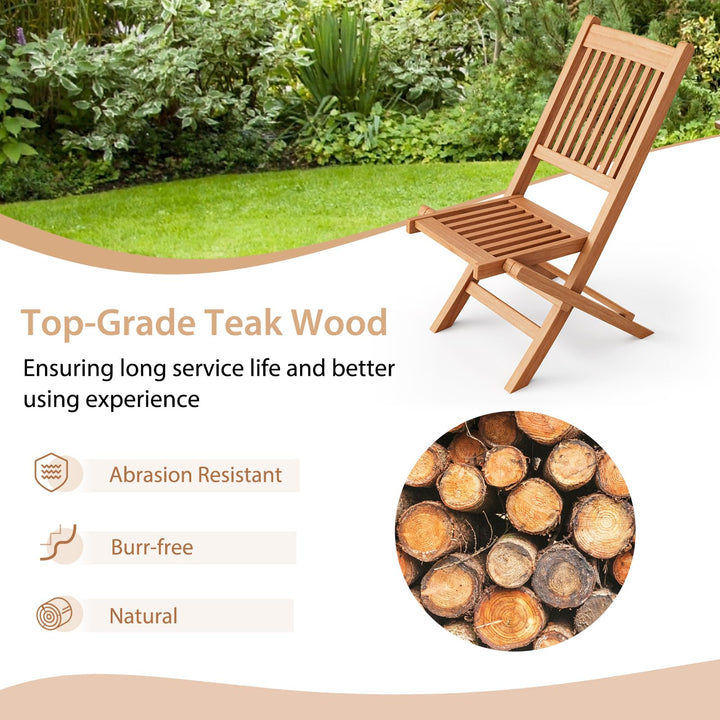 Giantex Patio Folding Chairs, Solid Teak Wood Outdoor Chairs with Slatted Seat &amp; Back