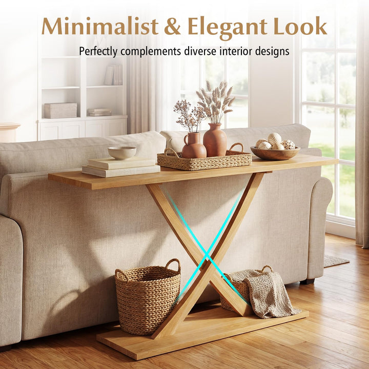 Giantex 57" Solid Wood Console Table Narrow Long Entryway Table