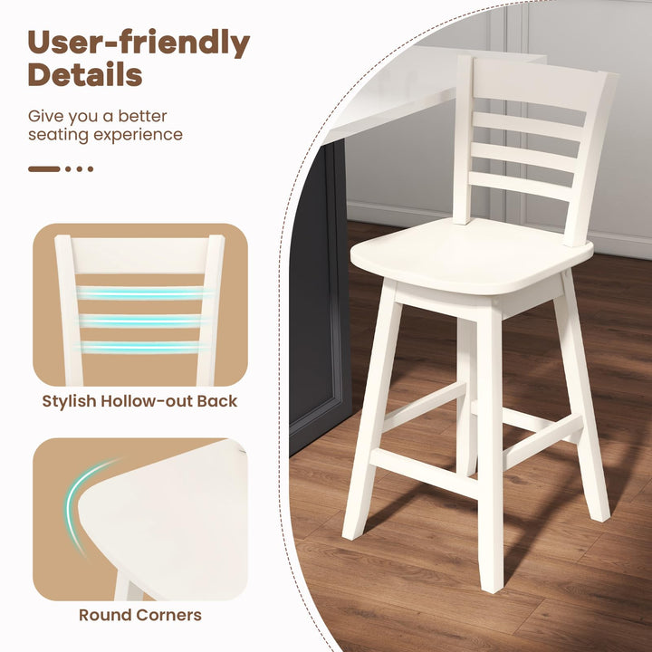 Giantex Wood Bar Stools, Swivel Counter Height Bar Stools with Slatted Hollow Back &amp; Ergonomic Contoured Seat