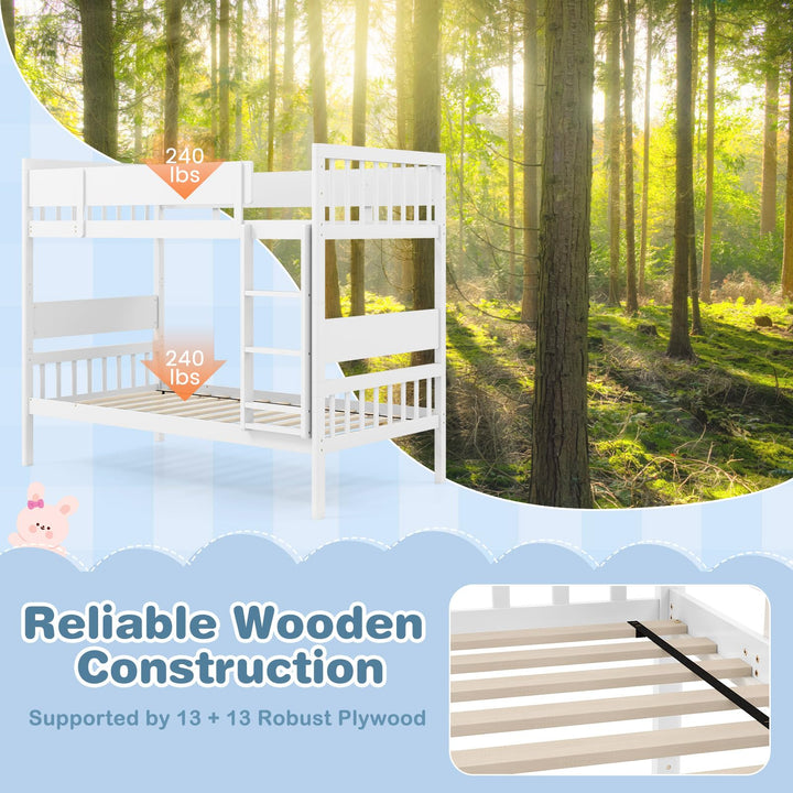 Giantex Wood Bunk Bed Twin Over Twin, Solid Wood Bunk Bed Frame with Ladder &amp; Safety Guardrails