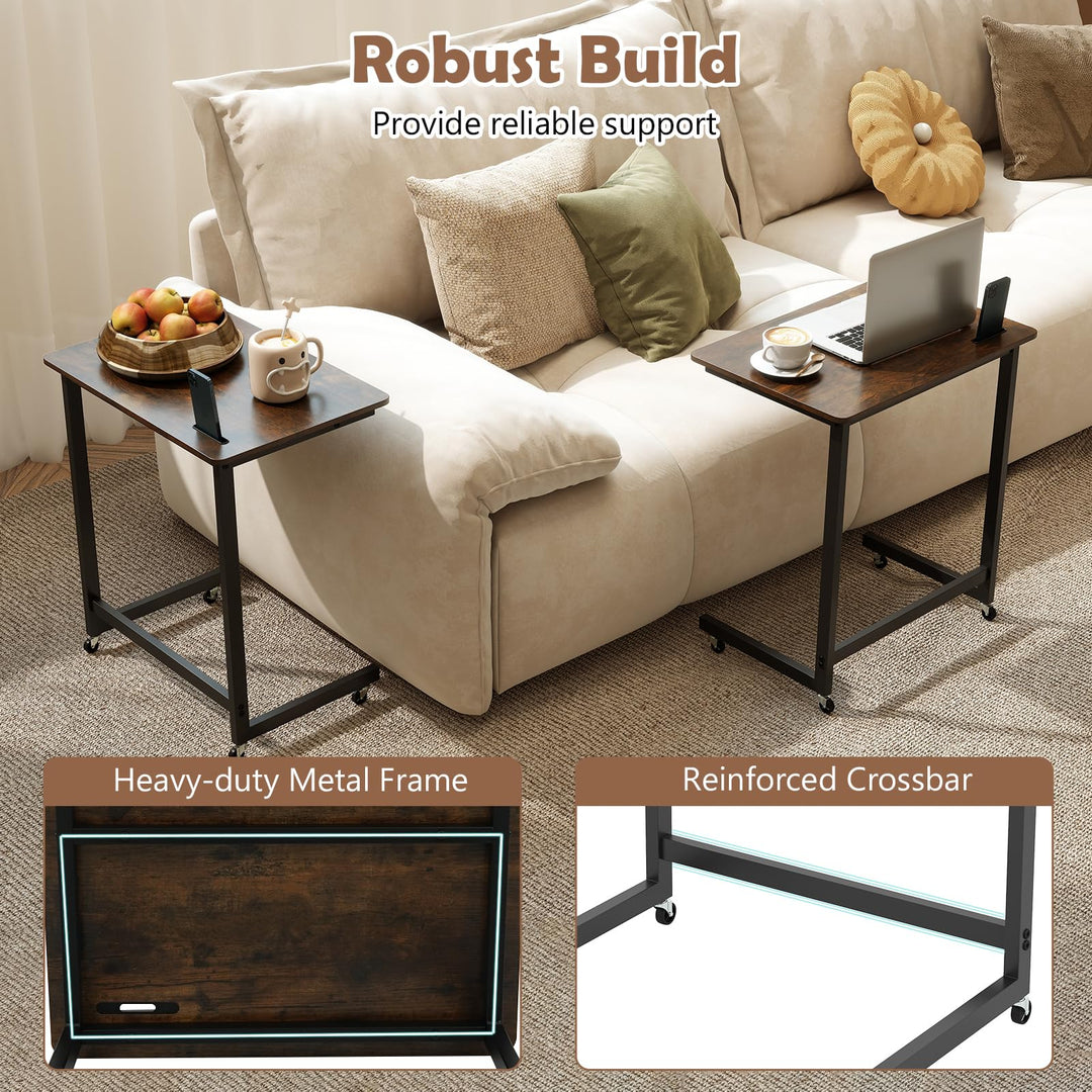 Giantex C-Shaped End Table with Wheels for Living Room Bedroom