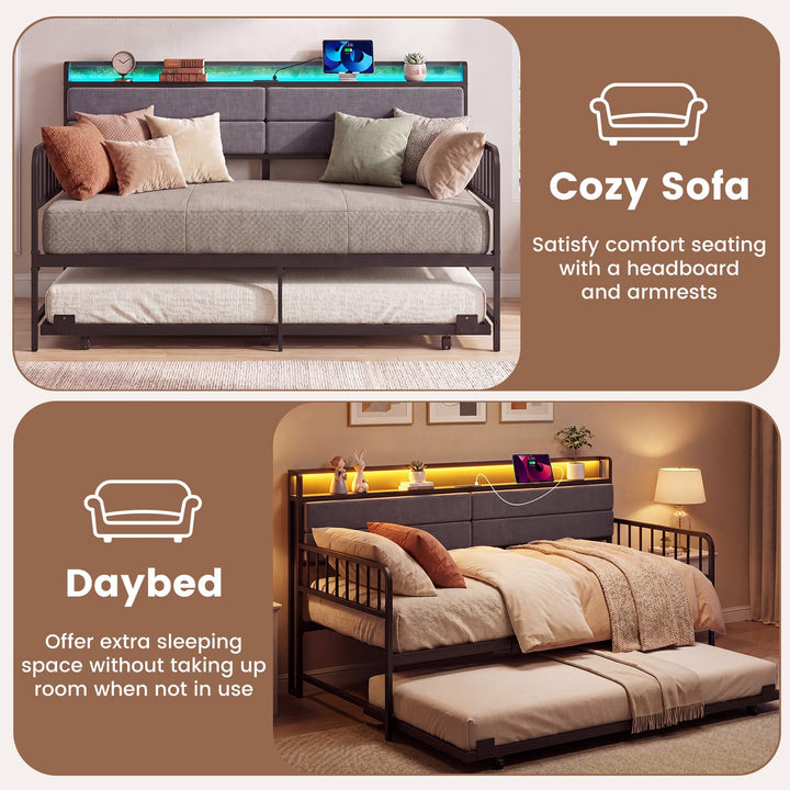 Giantex Daybed with Trundle Twin Bed Frame