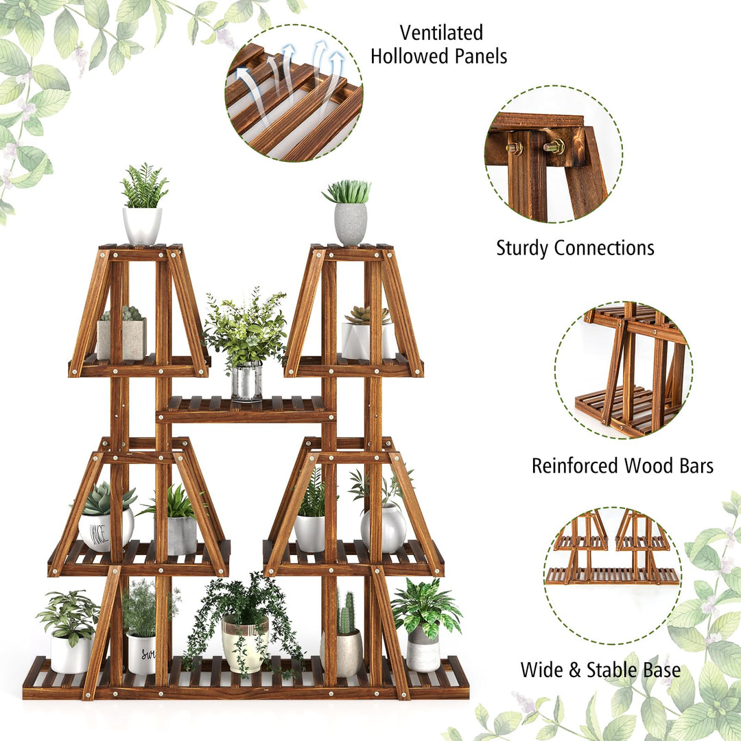 Giantex Wood Plant Stand, 5-Tier 10 Potted Trapezoid Plant Holder Rack for Multiple Plants