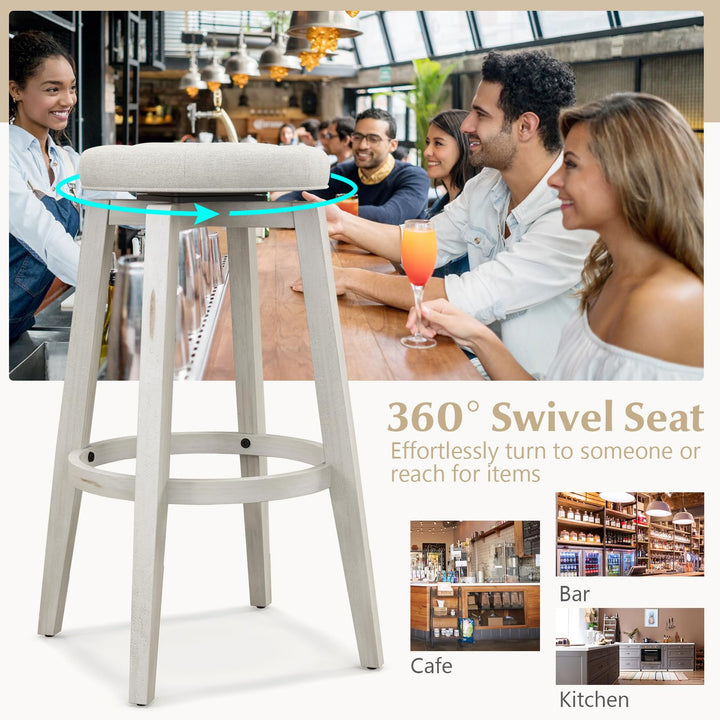 Giantex Swivel Bar Stools Set of 2, 30" Bar Height Stools w/Tufted Seat &amp; Rubber Wood Frame