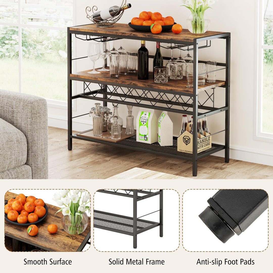 Giantex 4-Tier Wine Rack Table - 7-Bottle Wine Bar Cabinet w/ 4 Wine Racks &amp; 16 Glasses Holder