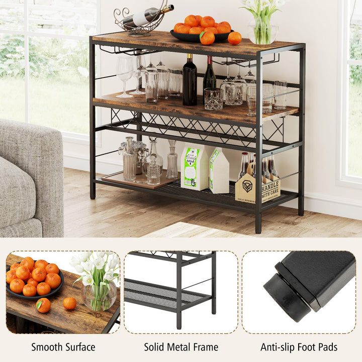 Giantex 4-Tier Wine Rack Table - 7-Bottle Wine Bar Cabinet w/ 4 Wine Racks &amp; 16 Glasses Holder