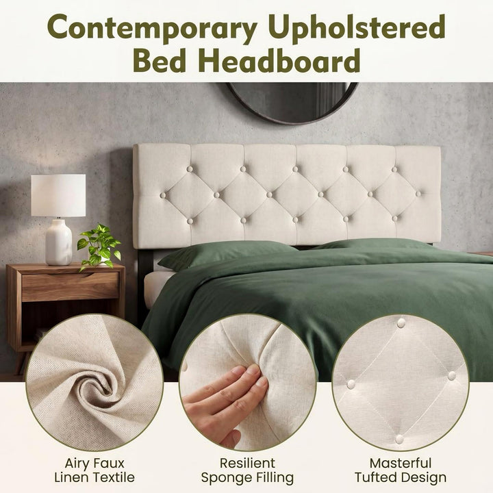 Giantex Queen/Full Size Button Tufted Linen Fabric Head Board with Wood Support Legs