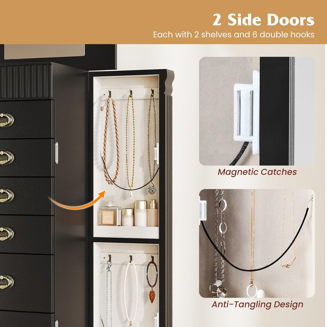 Giantex Standing Jewelry Cabinet with 7 Drawers Flip-Top Mirror 2 Side Doors
