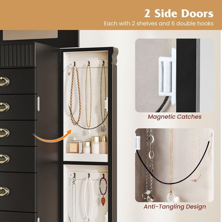 Giantex Standing Jewelry Cabinet with 7 Drawers Flip-Top Mirror 2 Side Doors