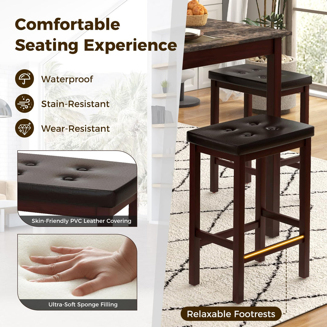 5-Piece Bar Table Set Counter-Height Dining Table and 4 Bar Stools-Brown &amp; White