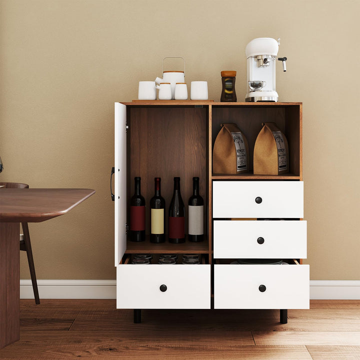 Giantex Storage Cabinet with 4 Drawers Door &amp; Open Compartment, Metal Support Legs