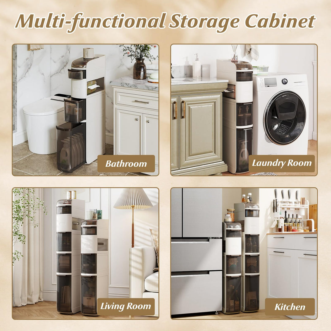 Giantex 5-Tier Narrow Bathroom Storage Cabinet with Drawers and Tissue Box