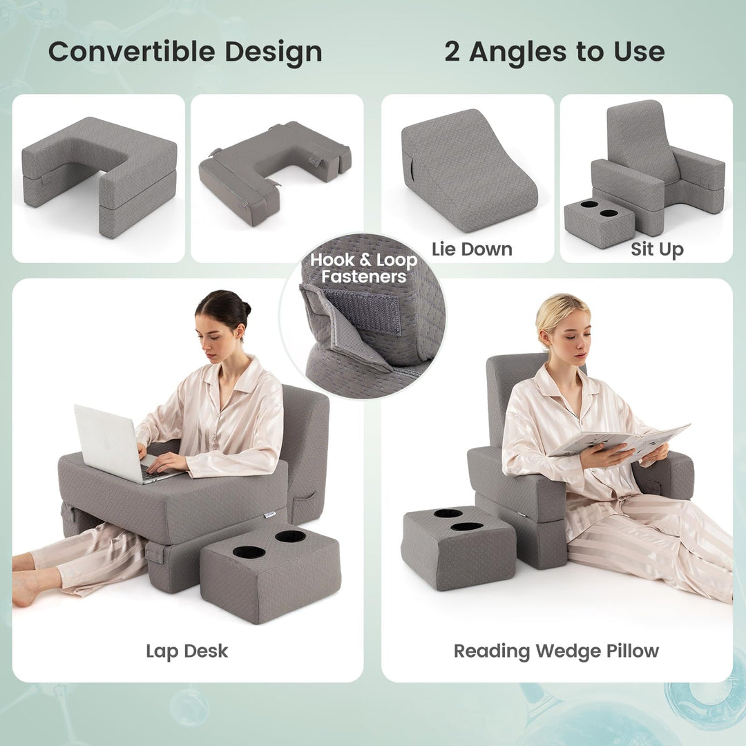 Giantex Reading Pillow for Gaming Extra Large Lap Desk for Laptop with Back Arm Rest &amp; Cup Holder for Adult