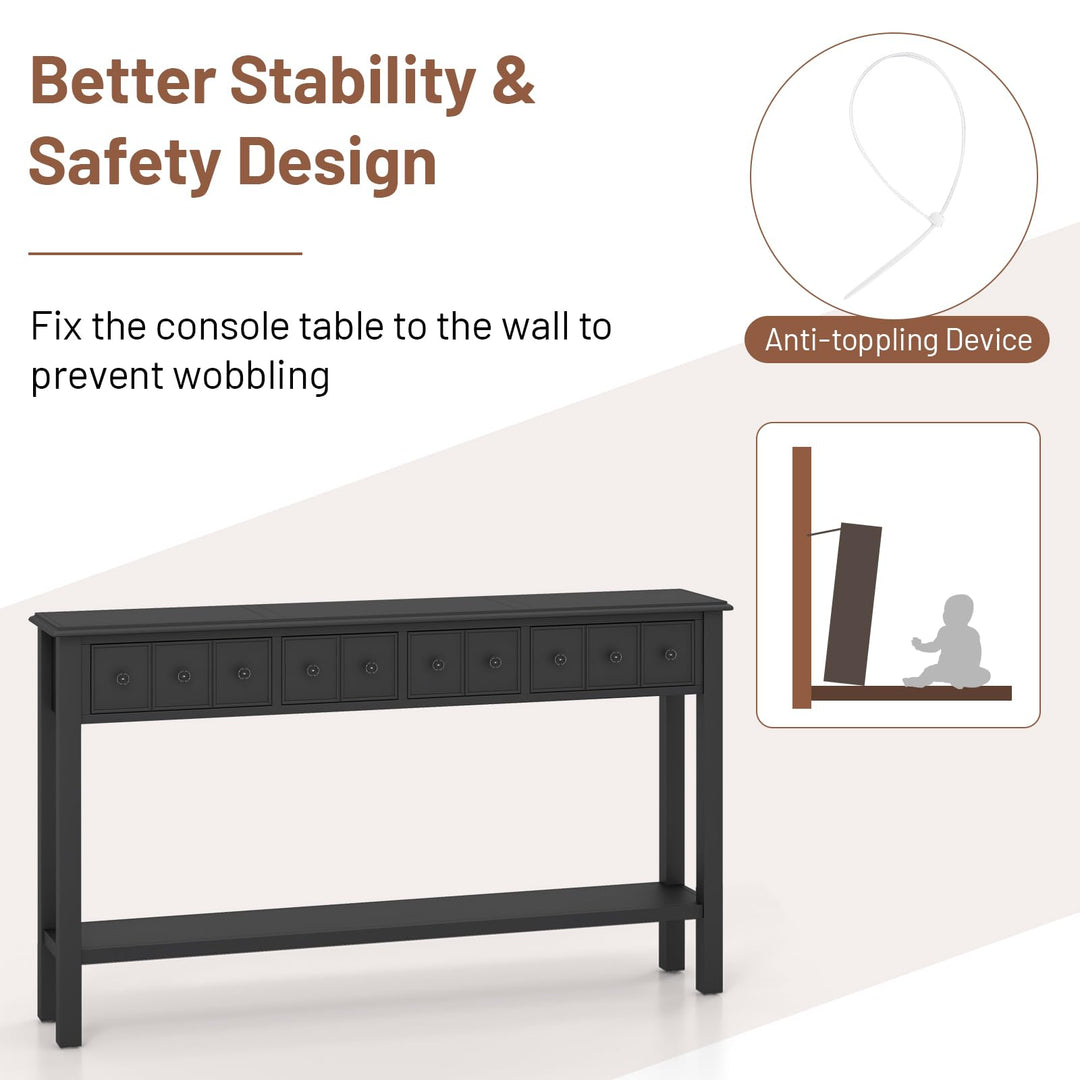 Giantex Narrow Console Table with Storage - 60" Long Sofa Side Table w/ 4 Drawers &amp; Open Shelf, Espresso