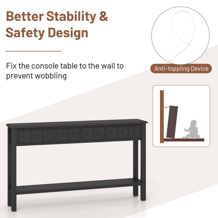 Giantex Narrow Console Table with Storage - 60" Long Sofa Side Table w/ 4 Drawers &amp; Open Shelf, Espresso