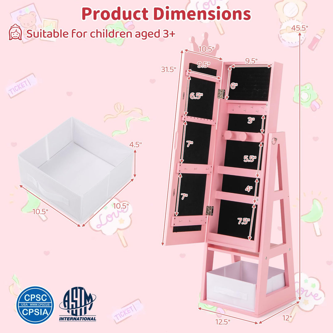 CHARMAID Kids Mirror Jewelry Cabinet - 45.5&