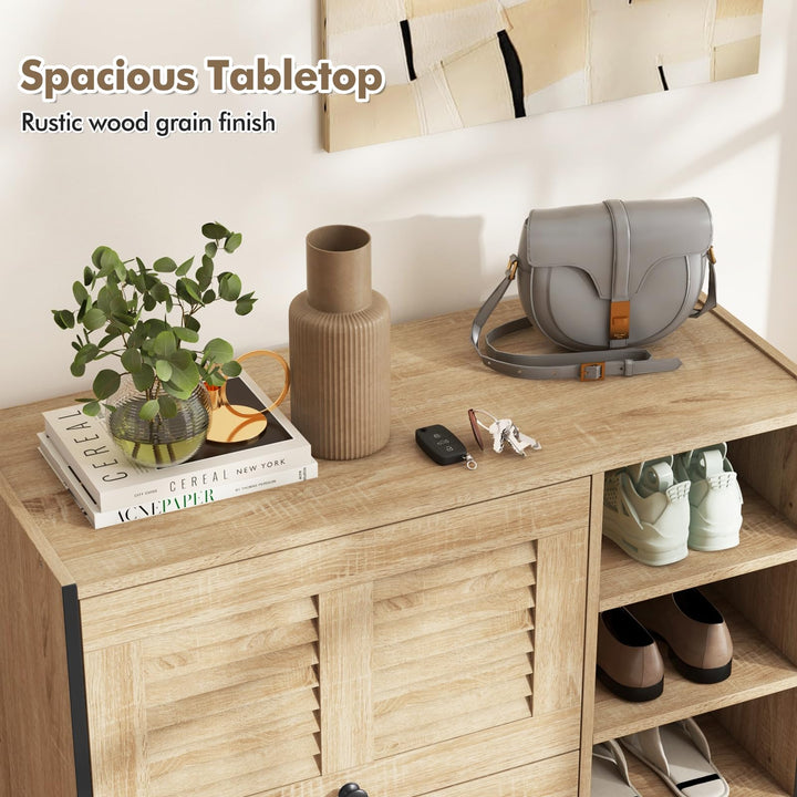 Giantex Shoe Cabinet with Flip &amp; Slide Doors, Shoe Storage Cabinet with Adjustable Cube Shelves(Louvered Doors)