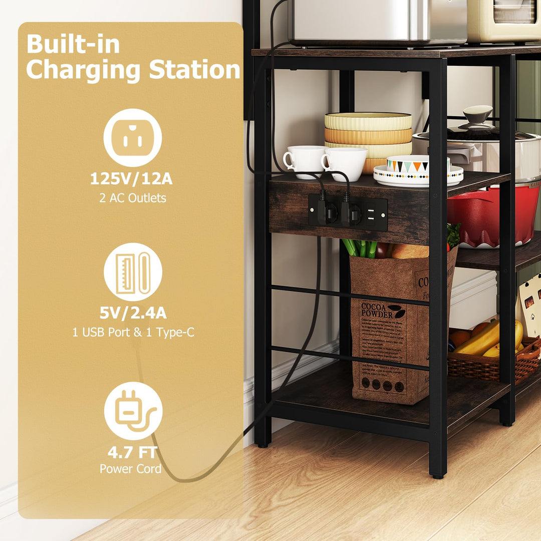 Giantex Bakers Rack with Power Outlet and LED Lights