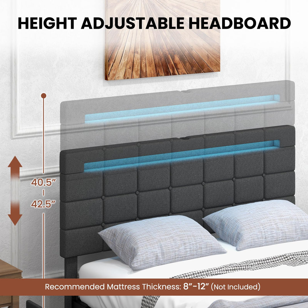 Giantex Full/Twin Size Bed Frame with LED Lights and 4 Drawers