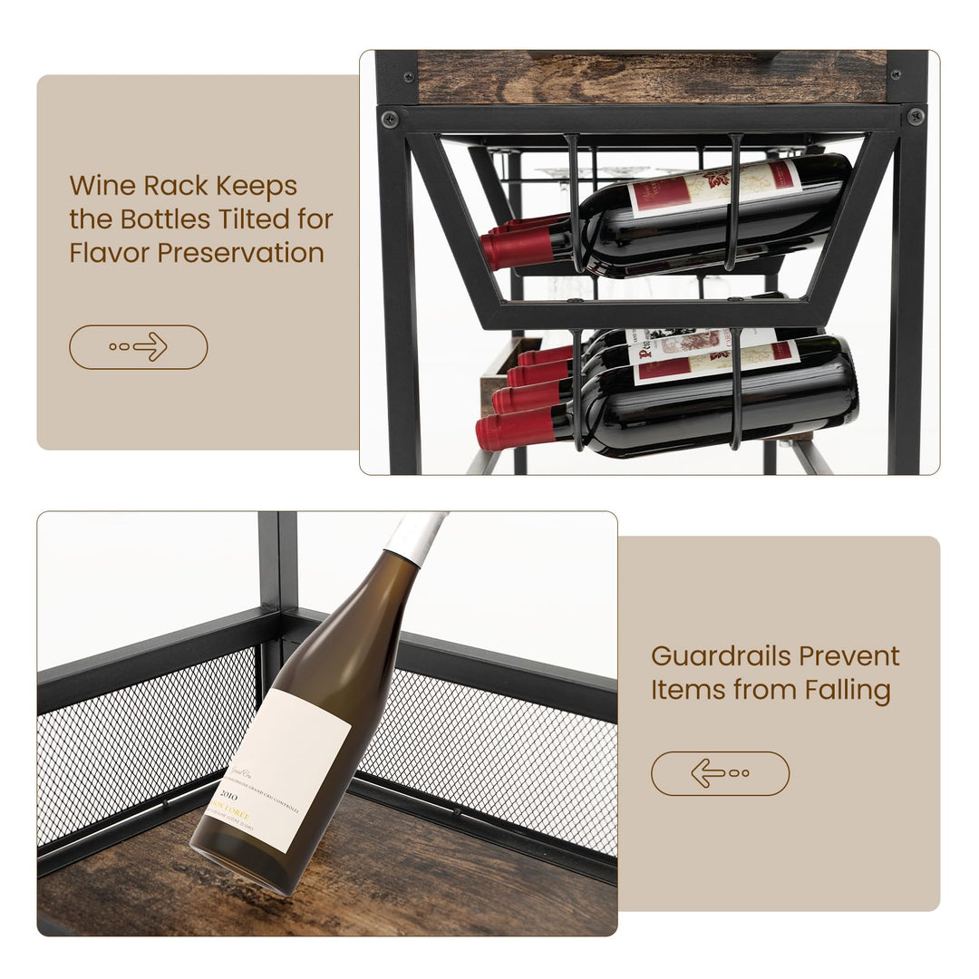 Giantex Rolling Bar Cart, 3-Tier Industrial Buffet Serving Cart with Wine Rack, Stemware Rack &amp; Removable Tray