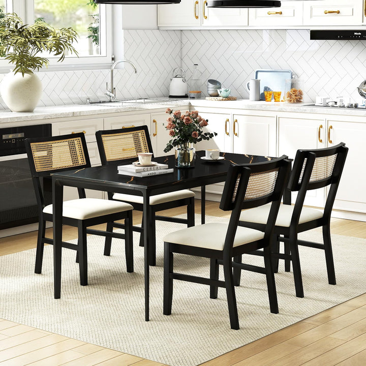 Giantex Fabric Upholstered Dining Room Chairs w/Padded Seat Rubber Wood Legs &amp; Curved Backrest