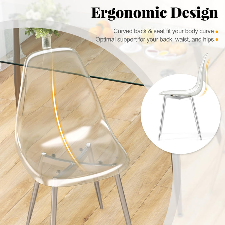 Giantex Clear Dining Chairs Set of 4, Kitchen Chairs w/Transparent Seat &amp; Curved Back