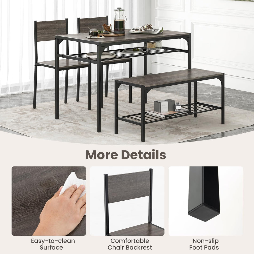 Giantex Dining Table Set for 4, Kitchen Table with Chairs &amp; Bench, Storage Racks
