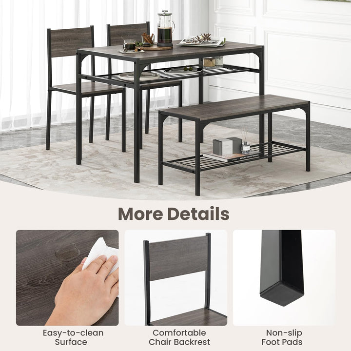 Giantex Dining Table Set for 4, Kitchen Table with Chairs &amp; Bench, Storage Racks