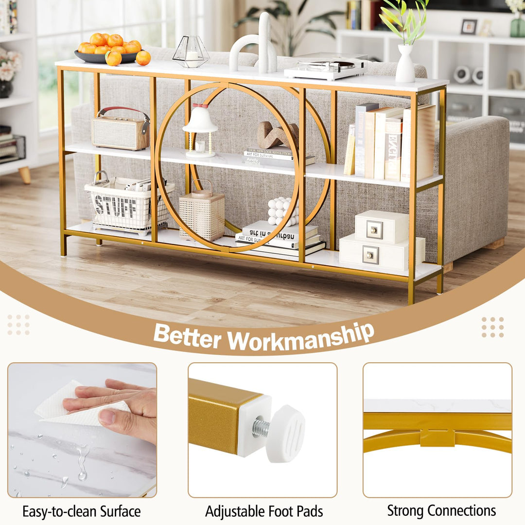 Giantex 3-Tier Long Console Table Narrow Entryway Table with Faux Wood Grain Top &amp; Heavy-Duty Metal Frame