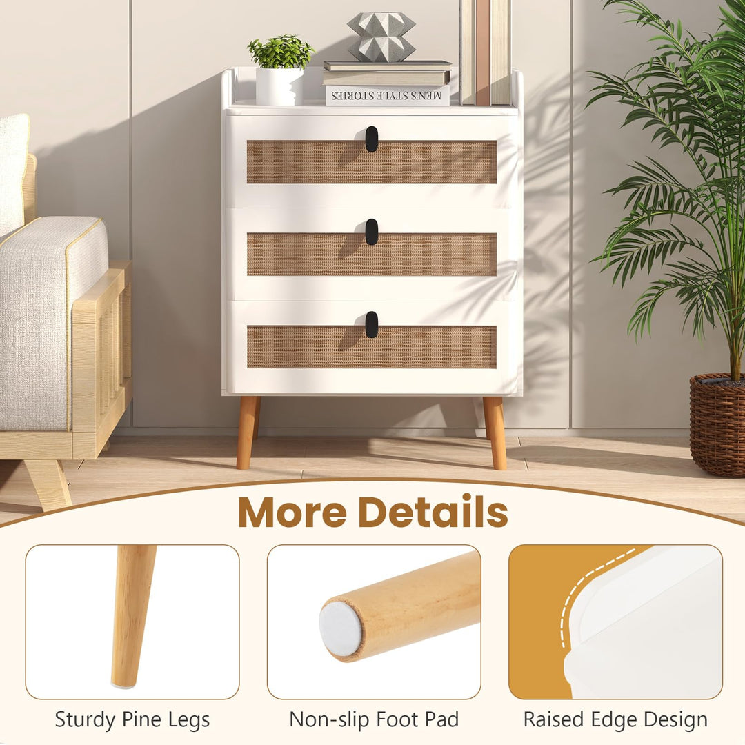 Giantex Rattan Nightstand, Boho 2/3-Drawer Dresser with 4 Solid Wood Legs